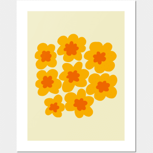 70s retro hippie flowers in yellow and orange Posters and Art